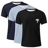 3er Pack Oversized Tshirt Herren Sommer T-Shirt Rundhals Kurzarm T Shirt mit Kokosnussbaum Drucken Basic Shirts Männer Lose Freizeitshirts Sportshirts(Z. 3 Pcs #19, XXL)