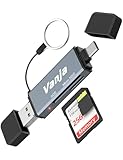 Vanja SD Kartenleser USB C, Triple-Stecker High-Speed USB Micro SD Kartenlesegerät – Unterstützt SD, SDHC, SDXC, MicroSD – Kompatibel mit iPhone 16/15, MacBook Pro/Air, Smartphone, Kamera usw
