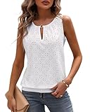 Tanmolo Damen Tank Top Ärmellos Tanktops Sommer Oberteile V-Ausschnitt Blusentop Sexy Vest Top Schlüsselloch Bluse Weiß, L
