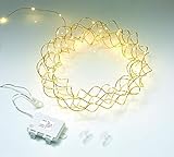 Northpoint LED Licht Kranz 30cm Ø Gold drahtgeflecht mit warmweißer LED Beleuchtung mit Batterien und integriertem T