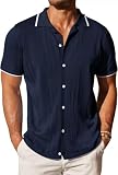 Strickwaren Herren Einzigartig Aushöhlen Design Gestrickter Tops Temperament Vintage Mode T-Shirt Casual Weich Atmungsaktiv Kurzarm D-Dark Blue L