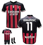 Generico Fußballtrikot Milan Zlatan Ibrahimovic 11 Saison 2022/2023 lizensierte Nachbildung für Kinder und Erwachsene. Wählen Sie, ob Sie Shorts und Socken hinzufügen, Rot, 12 J