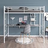 COSTWAY Hochbett mit Schreibtisch, Etagenbett mit 2 Leitern, Stockbett aus Metall, Bettrahmen für Teenager und Erwachsene (Weiß)