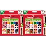 Faber-Castell 511515 - Buntstifte Set dreikant, 27-teilig, inkl. Bicolor Hautfarben, für Kinder und Erwachsene (Packung mit 2)