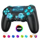 Wireless Controller für PS4 Kabelloser Gamepad Kompatibel mit PS4/Pro/Slim/PC, RGB-LED/Dual Vibration/6-Achsen Gyro Sensor/Touchpanel/3,5-mm-Audiobuchse/Turbo Macro F