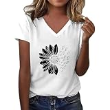 Lässiges kurzärmliges T-Shirt mit Rundhalsausschnitt für Damen für den Alltag, bequem, weich und atmungsaktiv, Sommeroberteil mit Druckdesign (White, S)