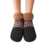 FASLOLSDP Socken Unterschiedlich für Herren, Winter, warm, weich, gemütlich, mit flauschigem Fleece gefüttert, für Zuhause, Weihnachten Beheizbare Socken Kinder (Black, One Size)
