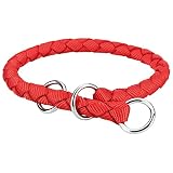TRIXIE Cavo Zug-Stopp Halsband Größe M–L: Halsumfang 43–51 cm/ø 18 mm in rot - Hundehalsband aus Gurtband für mittelgroße bis große Hunde, rund geflochten, 143903