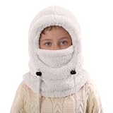 Generisch Kinder Sturmhaube Winter, Multifunktional Winddicht Strickmütze mit Weich und Warm Vlies, Halswärmer Wintermütze Gesichtsmaske Outdoor Mützen-Schal-Set Mütze für Jungen Mädchen M