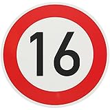 ORIGINAL Verkehrzeichen 16 KM/H Schild Nr. 250 (m. Sondertext) Verkehrsschild Straßenschild Straßenzeichen Metall auch Gebutrtstagschild zum 16. Geburtstag als 16km Geburtstagsschild 42 cm M