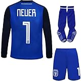 Mokiss Deutschland Neuer Kinder Torwart Trikot Fußball #1, Neu Saison, Shorts Socken Torwarttrikot (Blau (Langarm),24)