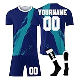 Personalisiert Fußballtrikot Kinder Erwachsene T-Shirt Shorts&socks 3 Teiliges Set,mit Eigenem Namen/Teamname/Nummer/Logo Sportshirt Trainingsanzug Fantrik