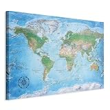 B&D XXL - Akustikbild englische Weltkarte Bilder Akustikschaum Hochleistungsschallabsorber Schallschutz Leinwand 1 tlg Wandbild Raumakustik Schalldämmung Lernkarte Landk