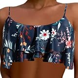 Generisch Damenmode Sexy Print Crop Doppel Badeanzug Top 7 Kinderuhr Digital (Dark Blue, XL)