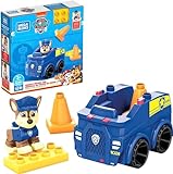 Mega Bloks PAW Patrol Chase's Police Car Building Set - Includes Posable Chase Figure - Magnetic Building Blocks - Stackable Pylons - Gift for Kids 3+