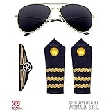 Lively Moments Piloten Kostüm Set mit Brille, Abzeichen und Zwei Schulterstücken/Faschingskostüm Zubehö