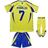 Sir Henry NASSR Riyadh Al Home #7 2024/2025 Kinder-Fußballtrikot/Shorts/Socken, Geschenk-Set für Fans, Jugendgrößen (Gelb/Blau, 28)