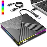 Externes DVD Laufwerk, RGB CD Laufwerk Extern USB 3.0 Type-C, Externer CD DVD+/-RW Brenner Player, Externe Optische Laufwerke Drive für PC Laptop Desktop MacBook Mac OS Win11/10/8/7/XP Linux V