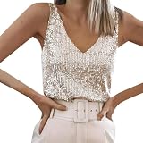 Fransen Pailletten Top Blau, Glitzer Top Damen Party,Pailletten Oberteile Damen Top - Glitzer Ärmelloses Blusen Glänzend Tank-Top Party Weste Sexy Trägershirt Karneval Kostüm Silvester O