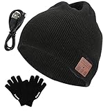 Anpress Bluetooth Hut Mütze,Unisex Bluetooth Mütze mit Touchscreen Handschuhe, Unisex Bluetooth Mütze Winter Warme Hüte Geeignet für Outdoor Sp