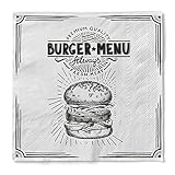 Tissue-Servietten 33x33 cm | Premium Einweg-Serviette | saugstark | perfekt für Burger & Mehr | 100 Stück | Burger Menu in schw