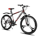 Hiland 26 Zoll Mountainbike MTB mit Aluminiumrahmen Scheibenbremse Federgabel 3 Speichenräder für Jugendliche Fahrrad Herren Damen Jungen Mädchen Schwarz R