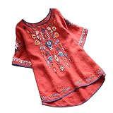 t-Shirt Damen 3/4 arm Rundhals Tunika Bluse Damen Sommer rot Bluse Damen elegant festlich blau Longbluse Damen Party Oberteil t-Shirts für Damen Shirtbluse Damen Glitzer Ob