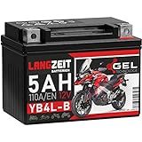 LANGZEIT YB4L-B GEL Roller Batterie 12V 5Ah 110A/EN GEL Batterie 12V Motorradbatterie doppelte Lebensdauer entspricht CB4L-B 50411 12N4-3B YB4L-A ersetzt 4Ah vorgeladen auslaufsicher wartung