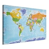 B&D XXL - Akustikbild englische Weltkarte Bilder Akustikschaum Hochleistungsschallabsorber Schallschutz Leinwand 1 tlg Wandbild Raumakustik Schalldämmung Lernkarte Landk