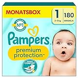 Pampers Baby Windeln Größe 1 (2-5kg) Premium Protection, Newborn, HALBMONATSBOX, bester Komfort und Schutz für empfindliche Haut, 180 Stück