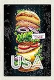 AGDeko® Blechschild 18x12 cm Amerika USA Burger Tomaten Gemälde zum Aufhängen oder Stellen Raum Dek