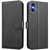 UITUIM Handyhülle für iPhone X/iPhone XS, Klapphülle Leder Hülle Klappbar Flip Case Cover mit Magnet Kartenfach Geldbörse Ständer Tasche Etui Schutzhülle Handytasche für iPhone X/iPhone XS,Schw