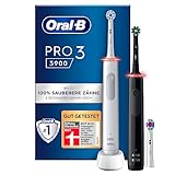Oral-B Pro 3 3900 Elektrische Zahnbürste/Electric Toothbrush, Doppelpack & 3 Aufsteckbürsten, mit 3 Putzmodi und visueller 360° Andruckkontrolle für Zahnpflege, Geschenk Mann/Frau, weiß/schw