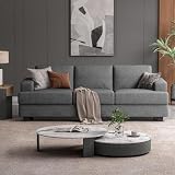 COPIAE 226CM Gepolsterte Sofa Couch, Bequeme 3-Sitzer-Sofa mit Extra Tiefer Sitzfläche, Modernes Leinen Stoff Couch with Quadratische Armlehne& Abnehmbarer Kissenbezug, Holzrahmen-Sofas für W