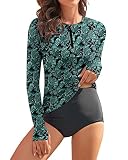 WOWENY Damen Schwimmshirt Langarm 1/4 Zip badeshirt Rashguard Sonnenschutz Swimsuits Bademode surf Shirt Strand Swimming Vest,PJ,M