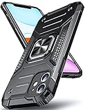 DASFOND Armor Hülle für iPhone 11 Case mit Kameraschutz Militär Stoßfest Handyhülle [Upgrade 2.0] 360 Grad Metal Ring Halter Ständer Schutzhülle [für Handyhalterung Auto Magnet], 6,1 Zoll, Schw