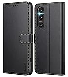 Ganbary Handyhülle für Sony Xperia 1 V Hülle, Premium Leder Klapphülle [Kartenschlitzen] [Magnetverschluss] [Standfunktion] kompatibel mit Sony Xperia 1 V Schutzhülle, Schw