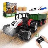 Ferngesteuerter Traktor Ferngesteuert, Traktor Spielzeug ab 2 3 4 5 6 Jahre, Rc Traktor mit Anhänger, Ackerschlepper mit Licht, Weihnachten Geschenk fü