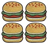 4er Set - Hamburger - für Burger Eater - Aufnäher - Bestickter Aufnäher / Abzeichen / Emb