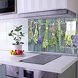 banjado® Spritzschutz Küchenrückwand Glas 60x40 cm ohne Bohren – Küchenrückwand mit Motiv Acht Kräuter – Herd Spritzschutz Wand aus Sicherheitsglas - magnetisch & beschreibb