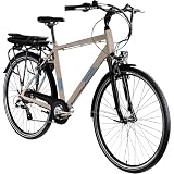 ZÜNDAPP Z807 E Bike 28 Zoll Trekkingrad 21 Gang Elektrofahrrad StVZO 155-185 cm Pedelec Elektro Trekking Fahrrad (beige/grün, 50 cm)