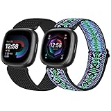enkic Elastisches Uhrenarmband, kompatibel mit Fitbit Versa 4/Fitbit Versa 3 Armband/Fitbit Sense 2/Fitbit Sense Armband, verstellbare Nylon-Schlaufe, Sportarmband, dehnbares Ersatzarmband für M