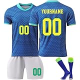 Generisch Fussball Trikot Kinder Personalisiert,Brasilien Neue Trikots Set Kinder mit Jersey Shorts Socken, Personalisierte Fussball Trikot mit Namen und Nummer Fan-Geschenk