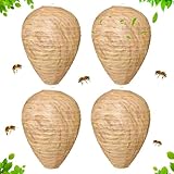 NYZQIW 4 Stück Wespennest Attrappe, Hornissennest Attrappe, Wespennest Attrappe Wetterfest, Wespennest-Attrappe, Aufhängen Feuchtigkeitsbeständig Hornissennest Attrappe für Haus und G