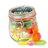 Kleines Happy Birthday Glas – 320 g toller Süßigkeiten-Mix zum Verschenken, süße Geschenk-Idee zum Geburtstag