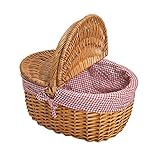 Weide Picknickkorb mit Deckel - Picknick Tragekorb leer/ohne Inhalt Henkelkorb - handlicher Einkaufskorb aus W