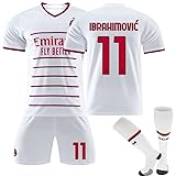 22 23 White Stripe New Away A-C Milan Trikot für Kinder Fussball Jersey Anzug Nr. 9 Giroud Nr. 11 Ibrahimovic Nr. 17 R.LEAO Nr. 19 Thro Sport Soccer Football Jersey T Shirt Shorts and Sock