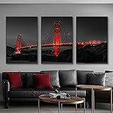 NALsa Abstrakte Leinwand, Golden Gate Bridge, Nachtlandschaft, Drucke, Heimdekoration, 3 Stück,   40 x 60 cm, ohne R