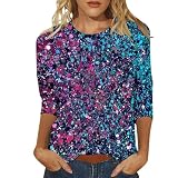 Glitzer Oberteil Damen 3/4 Ärmel Pailletten T-Shirt Silvester Festliche Elegant Sexy Outfit Top Kleidung Festliches Shirt Mit Glitzer Bluse Große Größen Tunika Bluse T-Shirt D