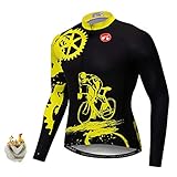 Radtrikot für Herren, Thermo-Fleece, langärmelig, Winter-Fahrradbekleidung, Schwarz / Gelb, M